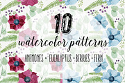 10 Anemone Watercolor Patterns