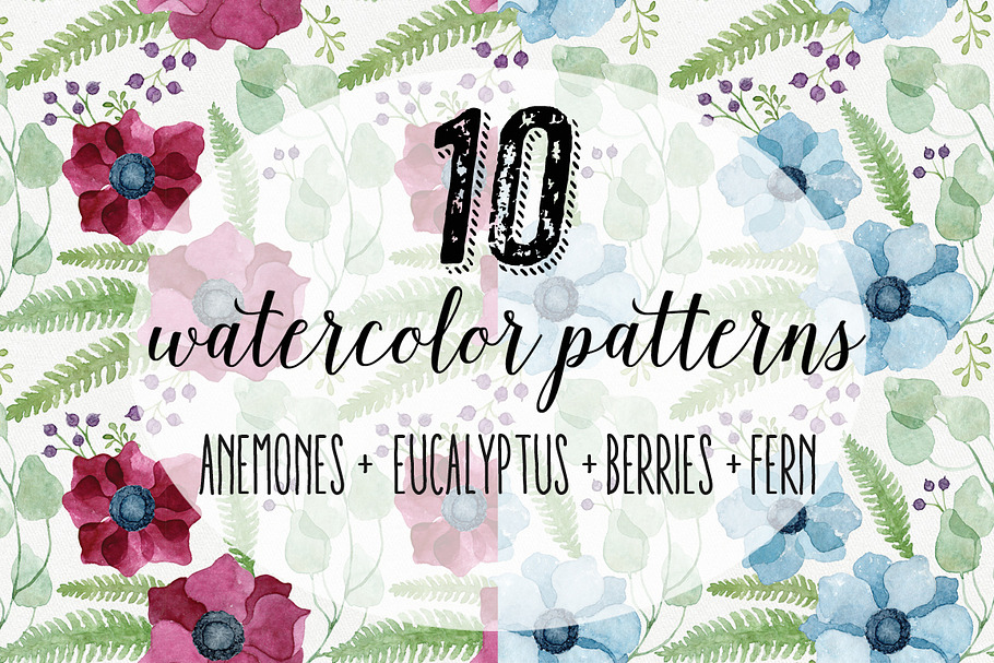 10 Anemone Watercolor Patterns in Patterns - product preview 8