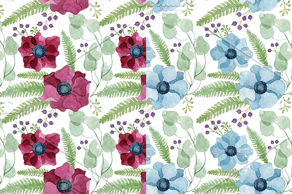 10 Anemone Watercolor Patterns in Patterns - product preview 1