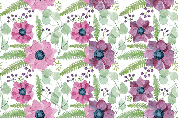 10 Anemone Watercolor Patterns in Patterns - product preview 2