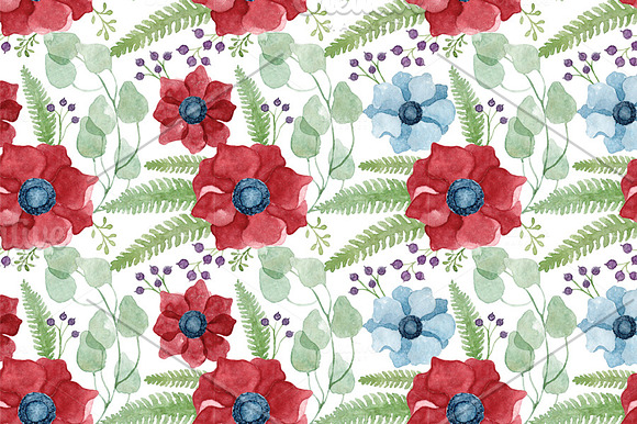 10 Anemone Watercolor Patterns in Patterns - product preview 3