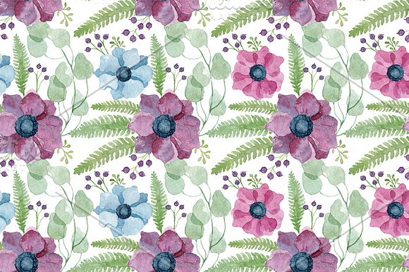 10 Anemone Watercolor Patterns in Patterns - product preview 5