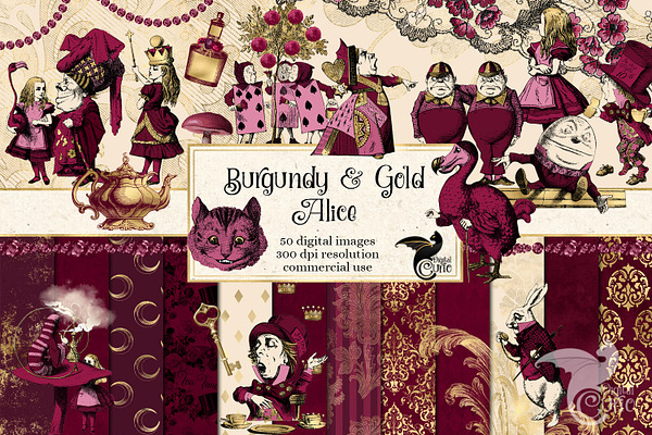 Burgundy & Gold Alice Graphics