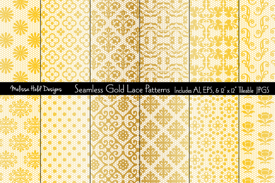 Seamless Gold Lace Patterns in Patterns - product preview 8