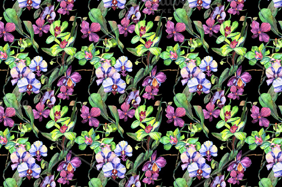 Orchid green flowers PNG watercolor in Illustrations - product preview 2