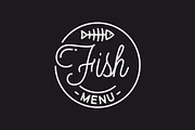 Fish menu logo. Round linear logo.