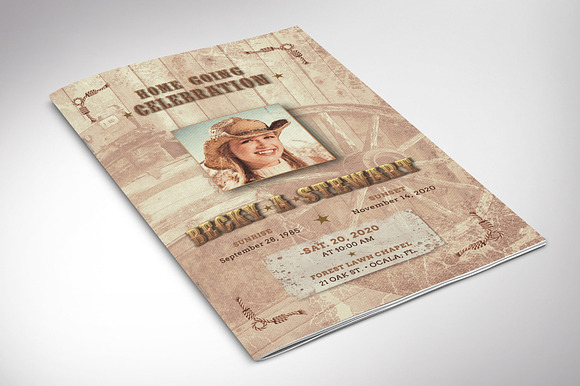 Cow Girl Funeral Program Word in Brochure Templates - product preview 2