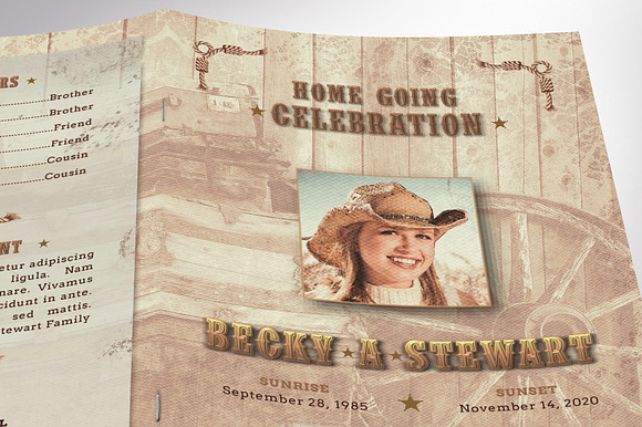 Cow Girl Funeral Program Word in Brochure Templates - product preview 4