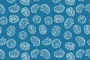 Brains on blue seamless pattern