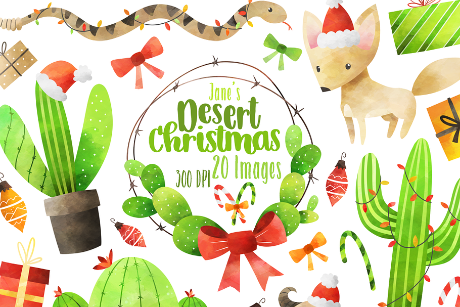 Watercolor Desert Christmas Clipart in Illustrations - product preview 8