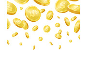 Shiny golden falling coins realisitc