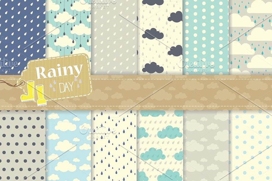 Rainy Day Digital Paper Set in Patterns - product preview 8