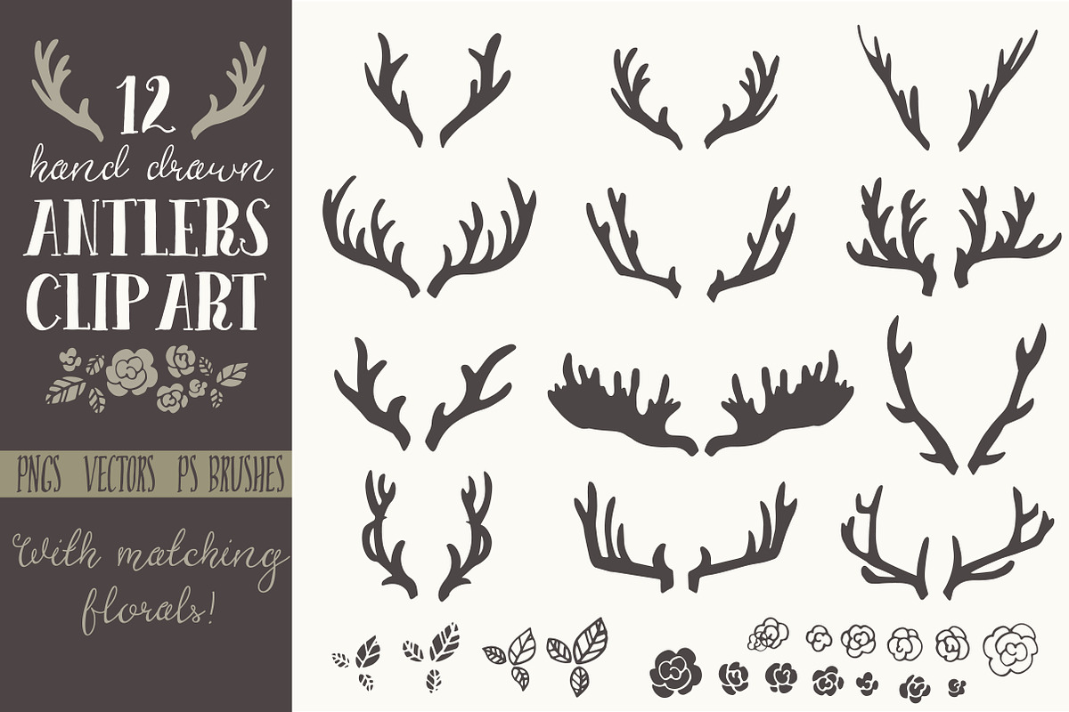 Deer Antlers Clipart + Vectors Set! in Objects - product preview 8