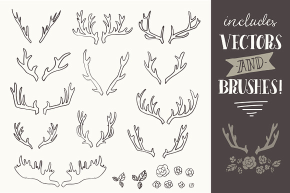 Deer Antlers Clipart + Vectors Set! in Objects - product preview 1