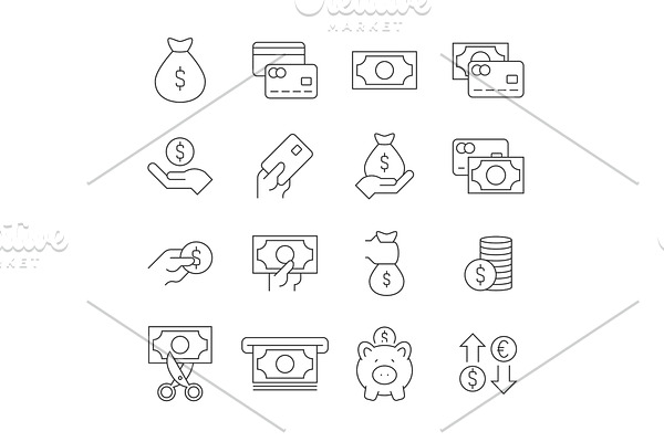 Money linear icons set on white