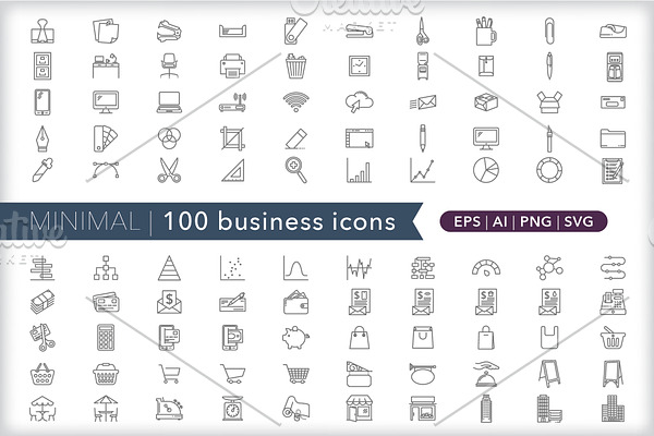 Minimal 100 business icons