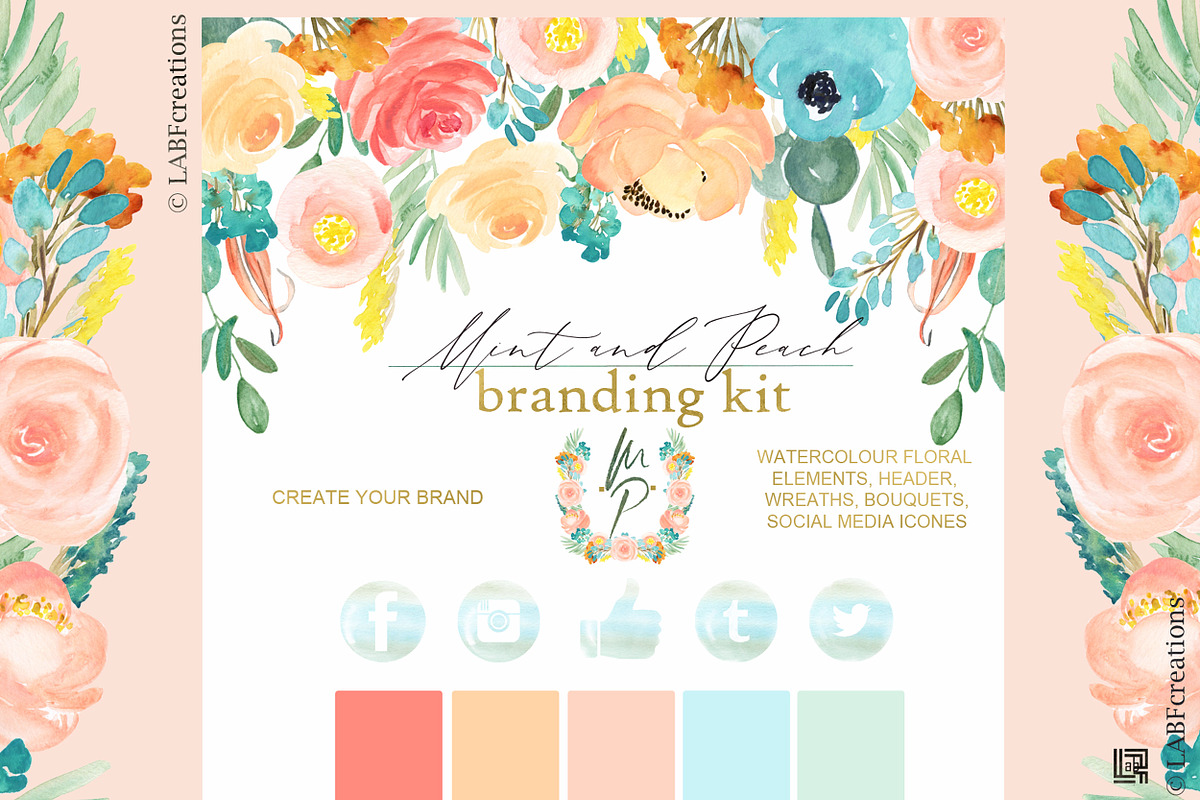 Mint blue & Peach Branding kit in Illustrations - product preview 8
