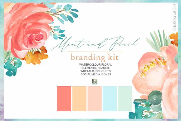 Mint blue & Peach Branding kit in Illustrations - product preview 2