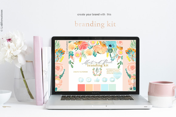 Mint blue & Peach Branding kit in Illustrations - product preview 3