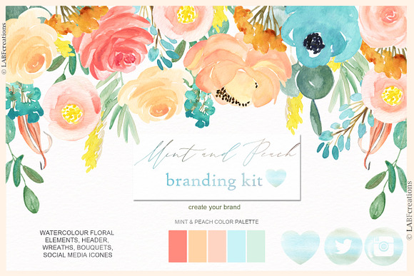 Mint blue & Peach Branding kit in Illustrations - product preview 5