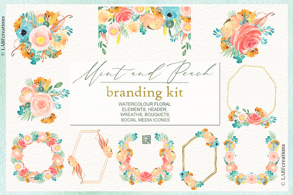 Mint blue & Peach Branding kit in Illustrations - product preview 6