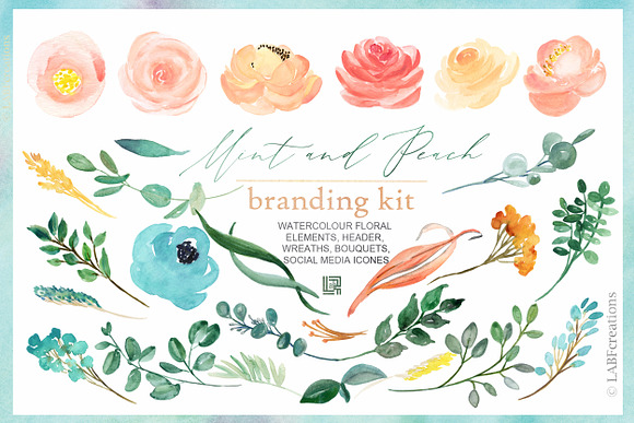 Mint blue & Peach Branding kit in Illustrations - product preview 8