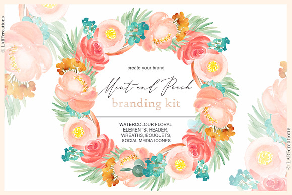 Mint blue & Peach Branding kit in Illustrations - product preview 9