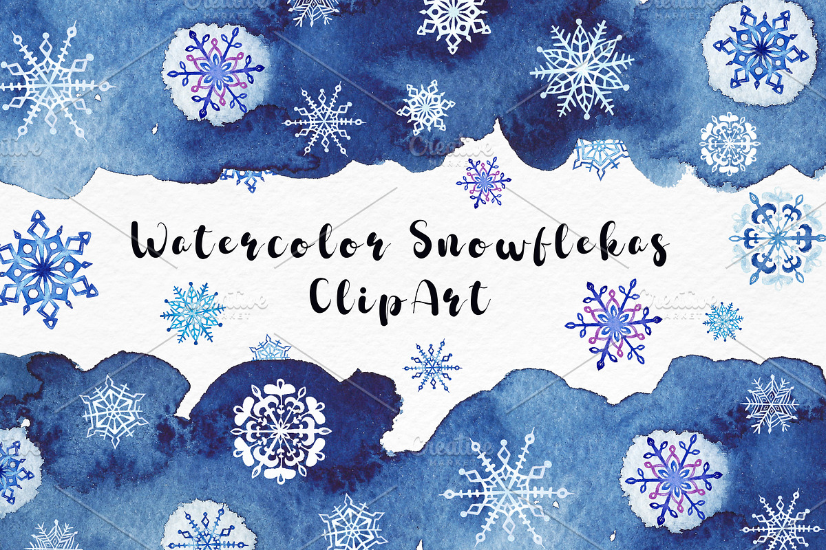 Watercolor snowflakes clipart in Illustrations - product preview 8