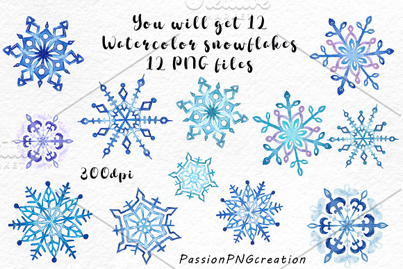 Watercolor snowflakes clipart in Illustrations - product preview 1