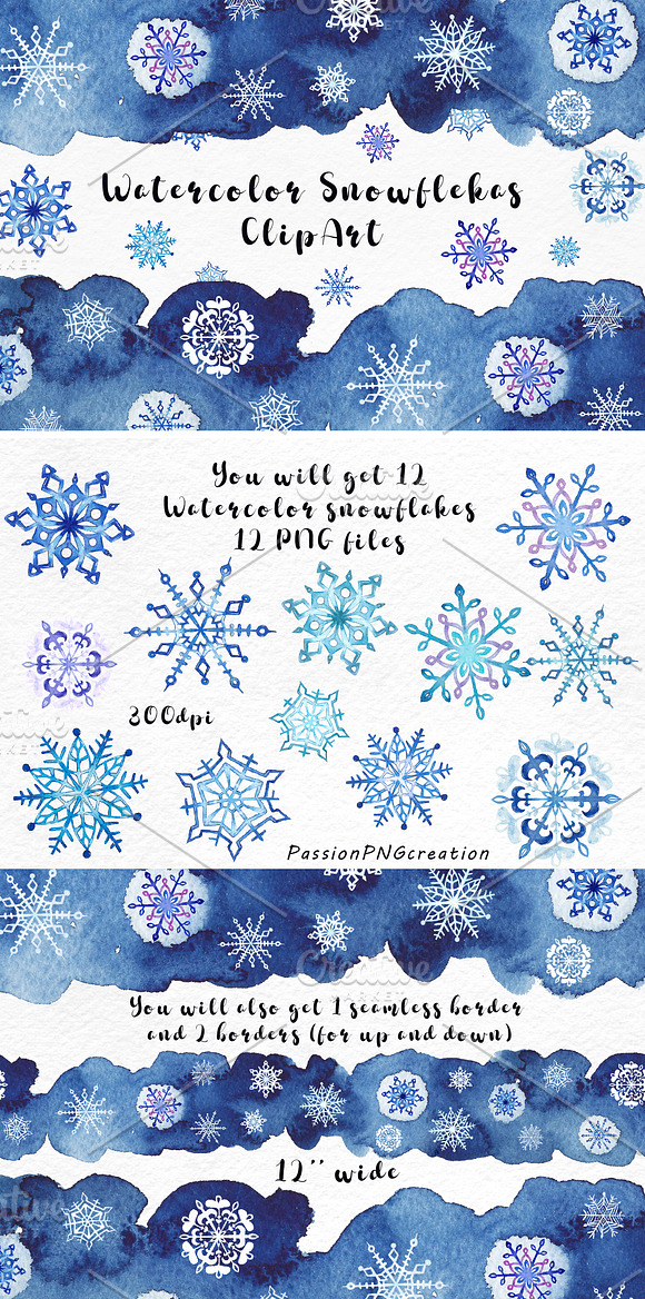 Watercolor snowflakes clipart in Illustrations - product preview 3