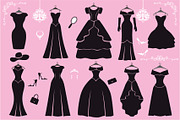 Silhouette of black party dresses