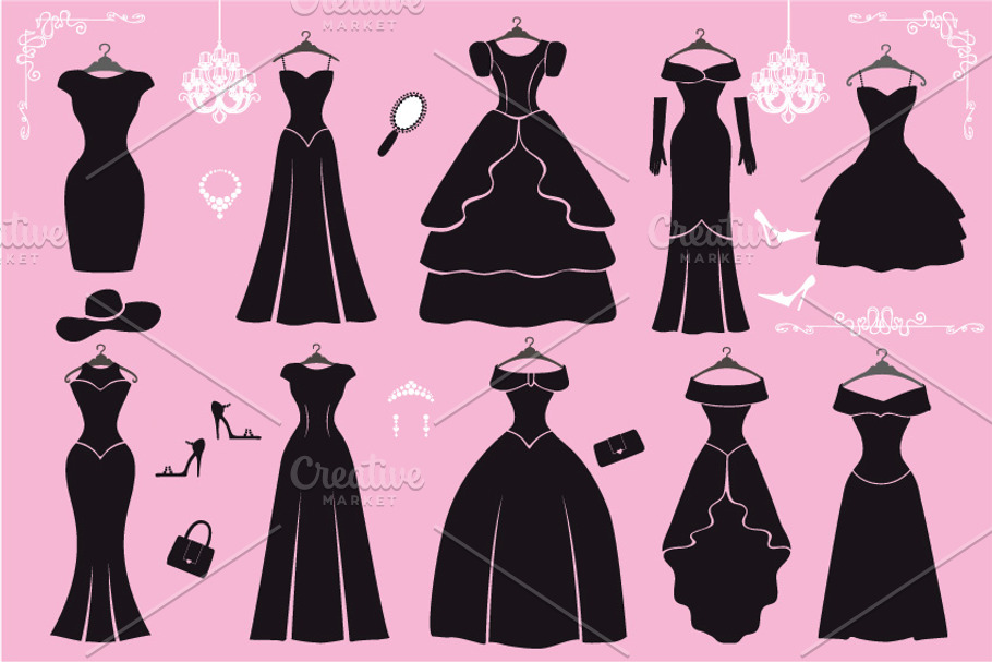 Silhouette of black party dresses in Illustrations - product preview 8