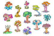 Set of different cartoon trees