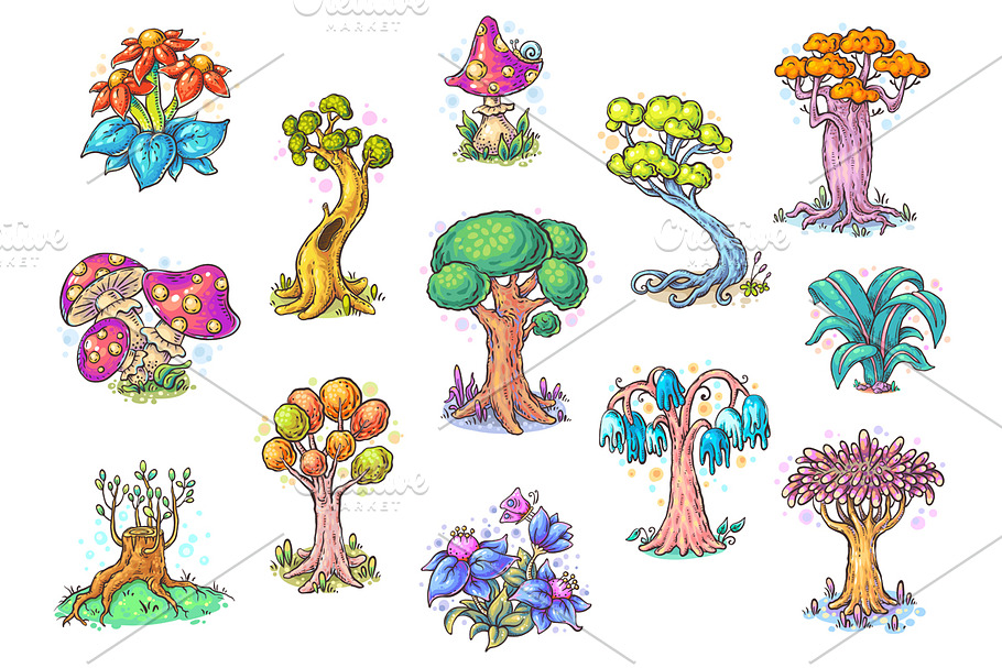 Set of different cartoon trees in Illustrations - product preview 8