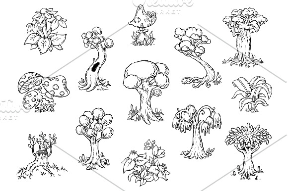 Set of different cartoon trees in Illustrations - product preview 1