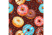 Seamless pattern with glaze donuts