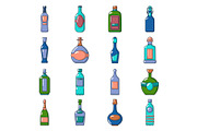 Bottles icons set, cartoon style