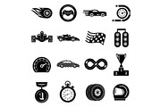 Car race icons set, simple style