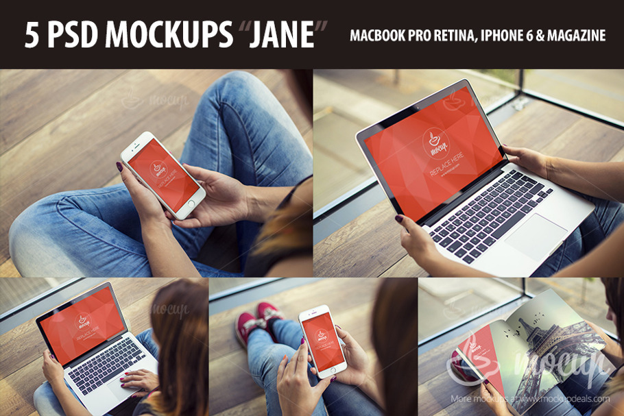 5 PSD Premium Mockups Jane