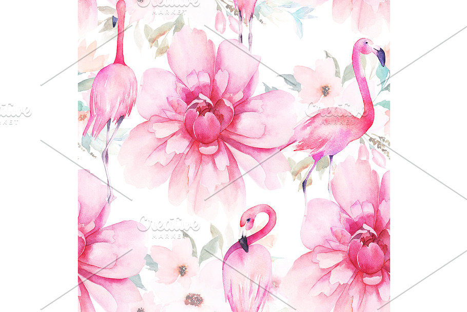 Watercolor Pattern With Flamingo in Patterns - product preview 8