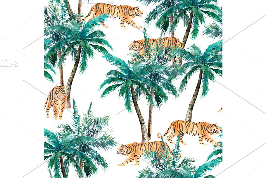 Watercolor Pattern With Tigers in Patterns - product preview 8