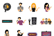 Karaoke flat icons set