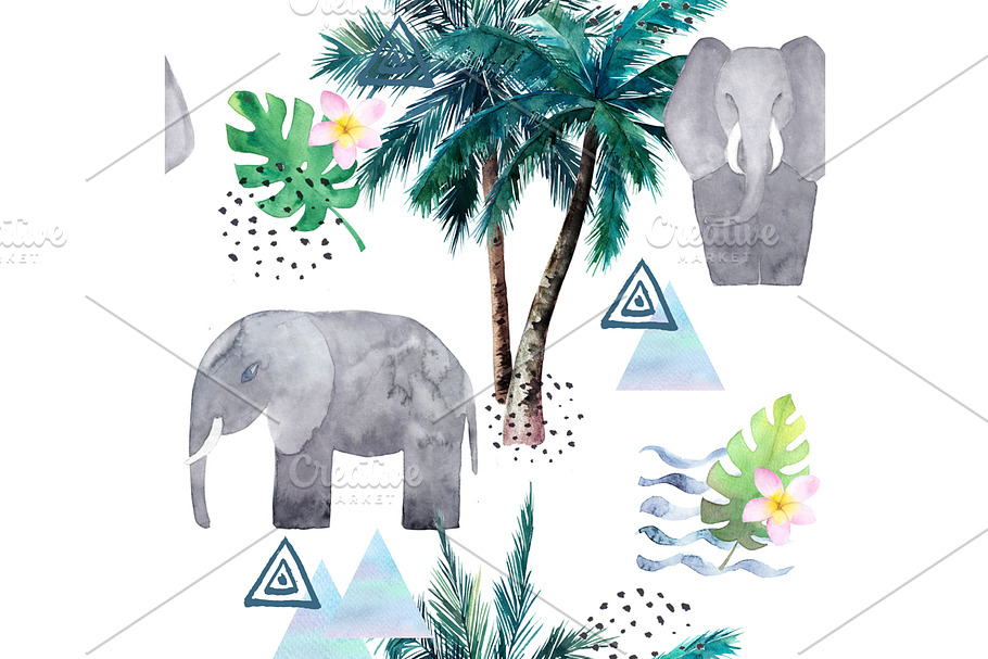 Watercolor Pattern With Elephant in Patterns - product preview 8