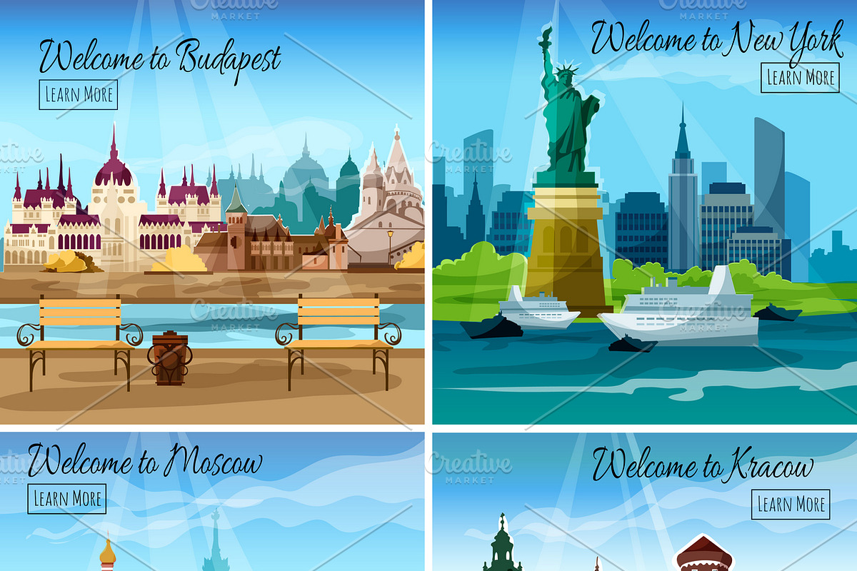 Famous cities design concept set in Icons - product preview 8