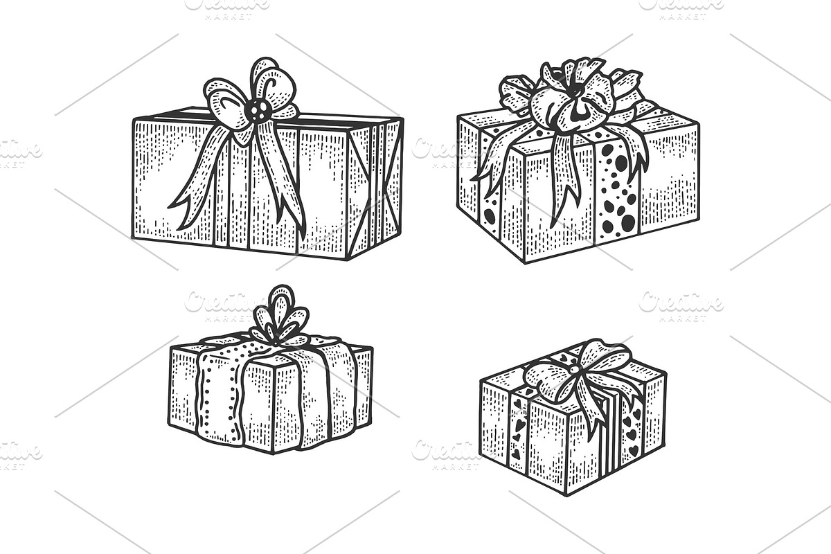 Gift box set sketch engraving vector in Illustrations - product preview 8