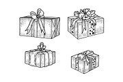 Gift box set sketch engraving vector