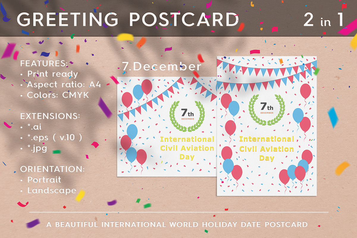 International Civil Aviation Day in Postcard Templates - product preview 8