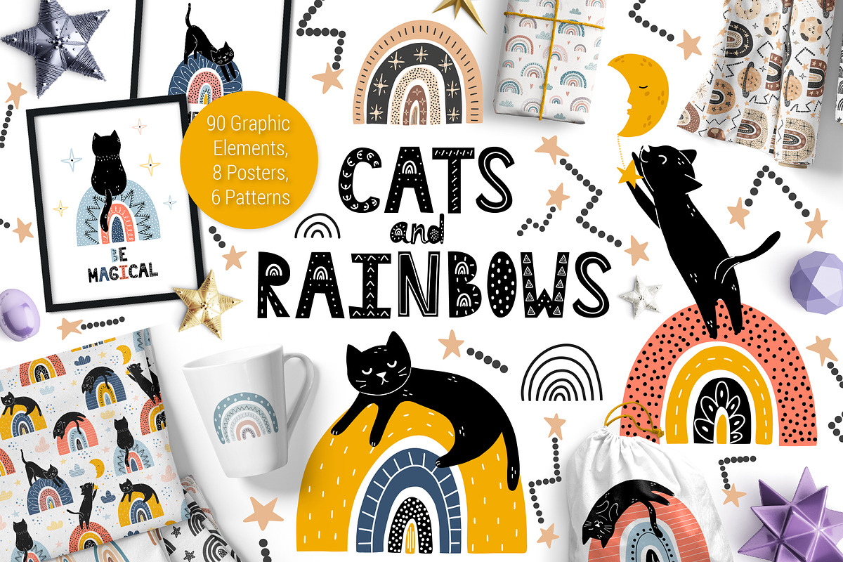 Cats and Rainbows Graphic Pack in Illustrations - product preview 8
