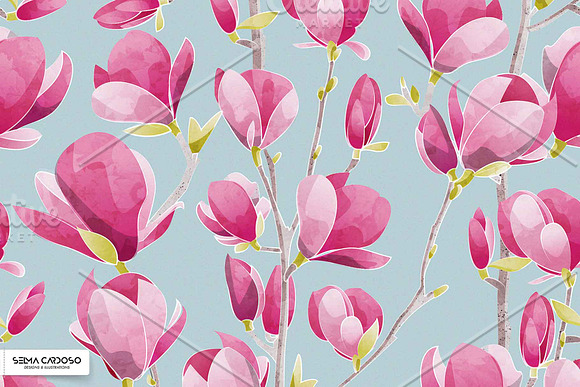 Magnolia Spring seamless patterns in Patterns - product preview 3