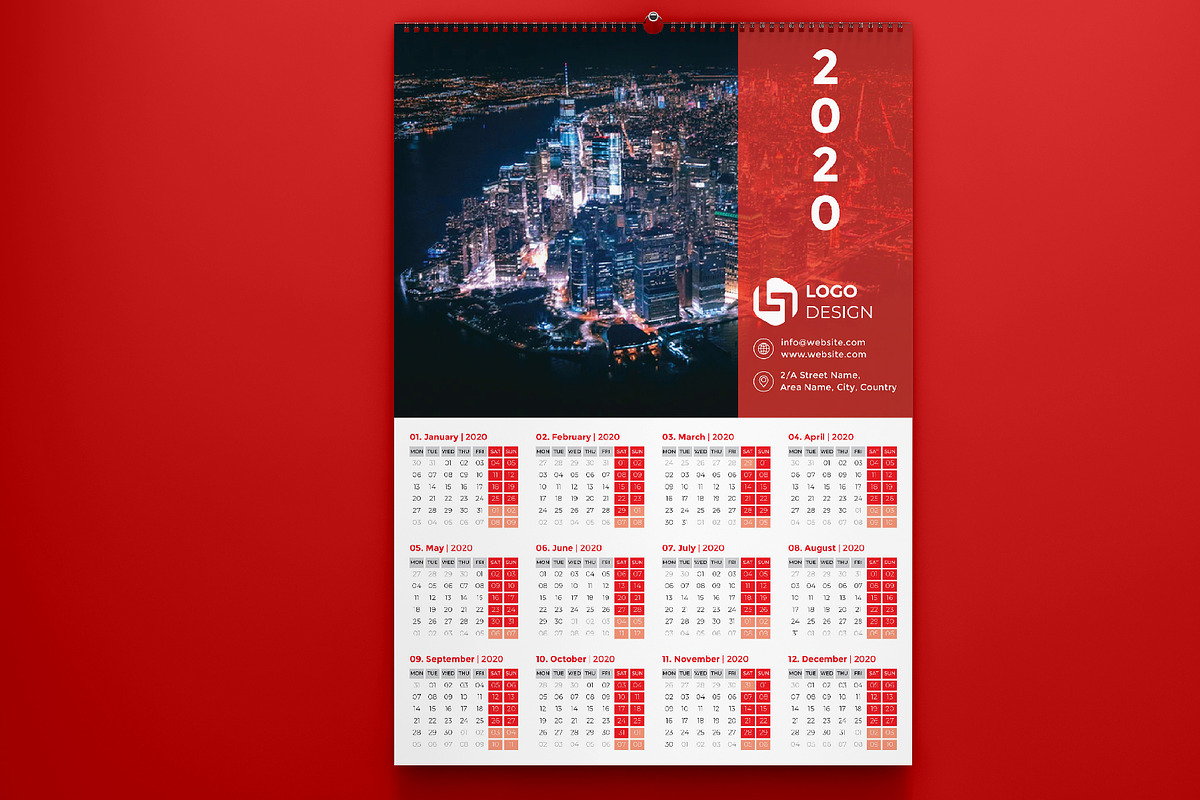 One Page Calendar 2020 in Stationery Templates - product preview 8